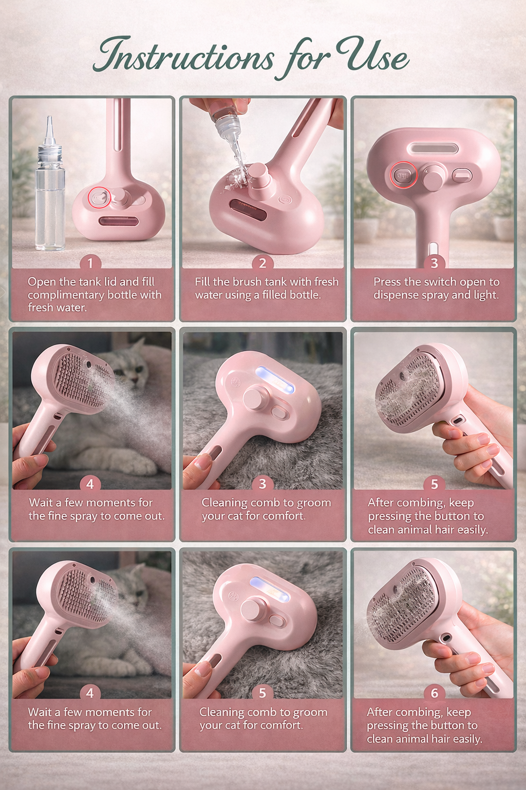 Pet Hair Spray Brush